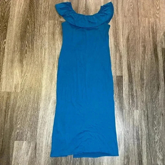 Blue Elastic Wide Round Collar Dress - Picture 4 of 7